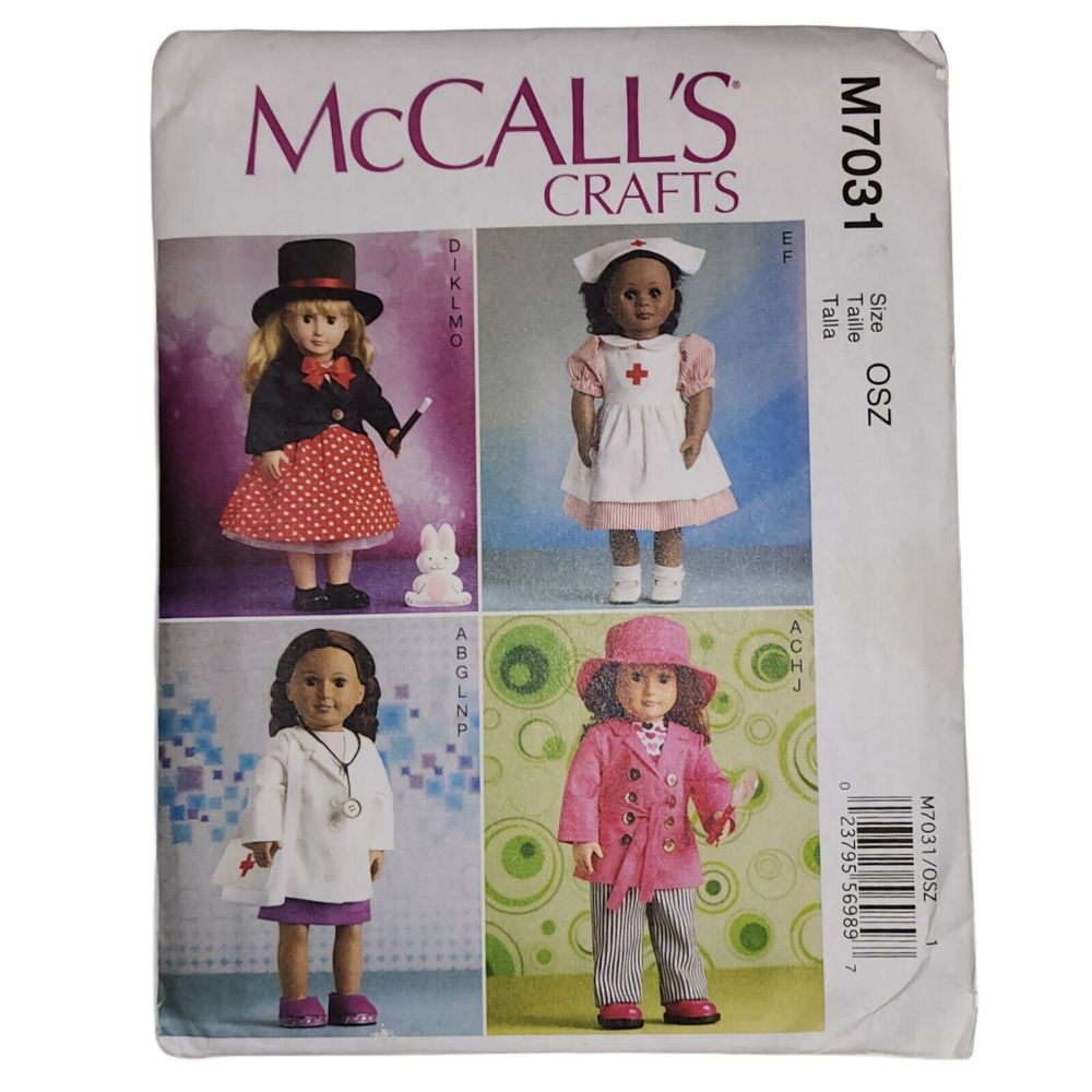 McCall's Crafts M7031 18" Doll Costume Pattern Magician Nurse Doctor Detective